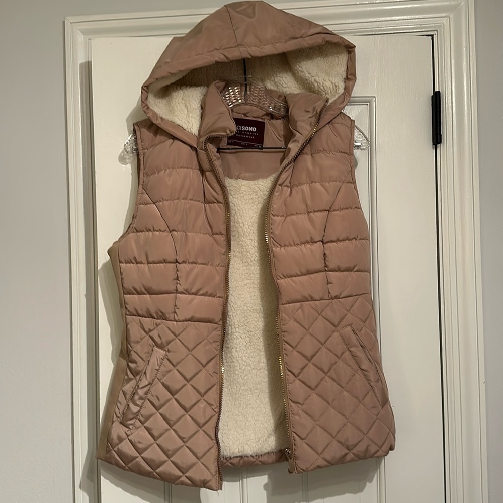 Cisono Faux Shearling Lined Puffer Vest with Lined Hood
